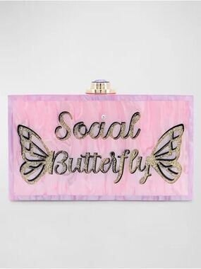 NWOB Sophia Webster Pink Acrylic Glitter Detail 'Social Butterfly' Box Clutch